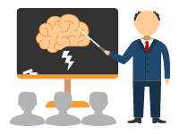 man pointing to a brain icon